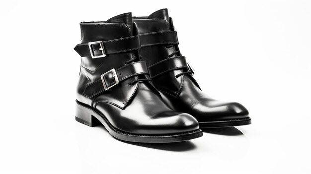 Ladies black leather boot on a white background Generative ai