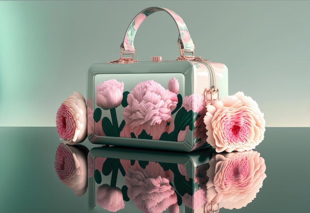 Ladies handbag decorated with flowers