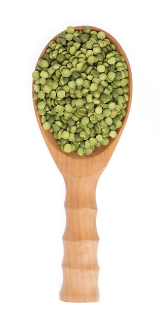 ladle of green Split bean isolated on white background