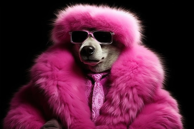 Lady bear pink gangster in neon bar illustration generative ai