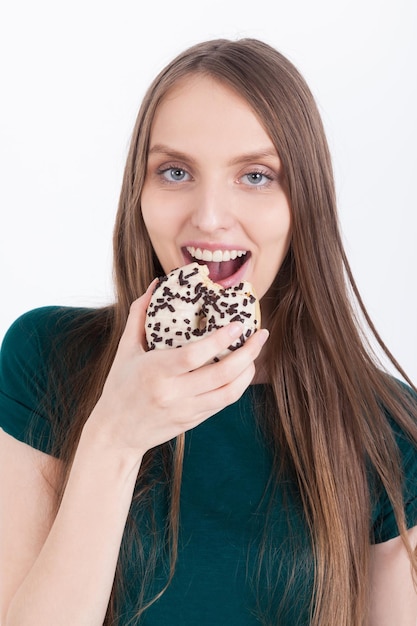 Lady biting a donut