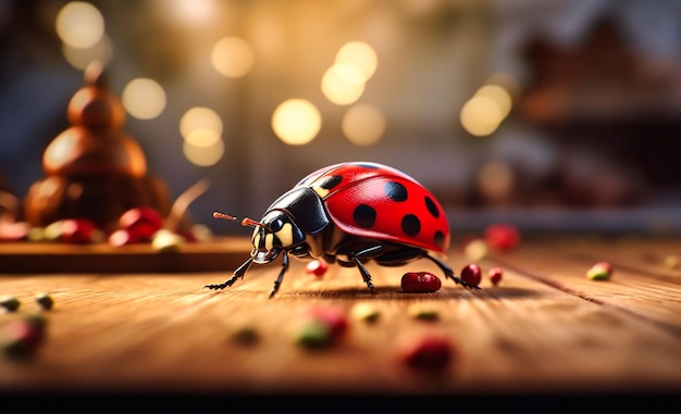 The lady bug sitting on a table