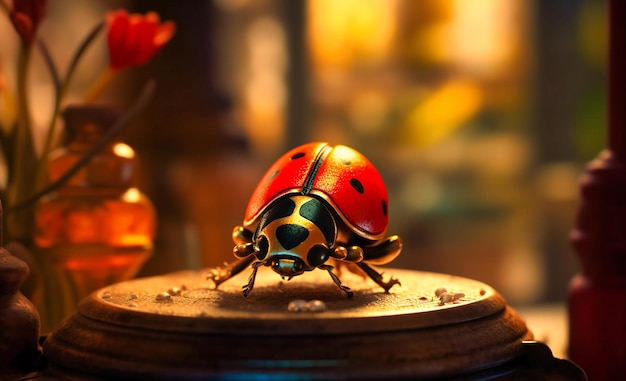 The lady bug sitting on a table