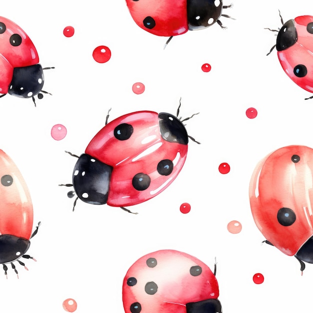 Lady Bug Watercolored Seamless Pattern