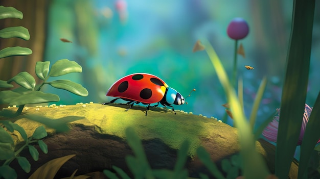 Photo lady bug in wildlife ai generated