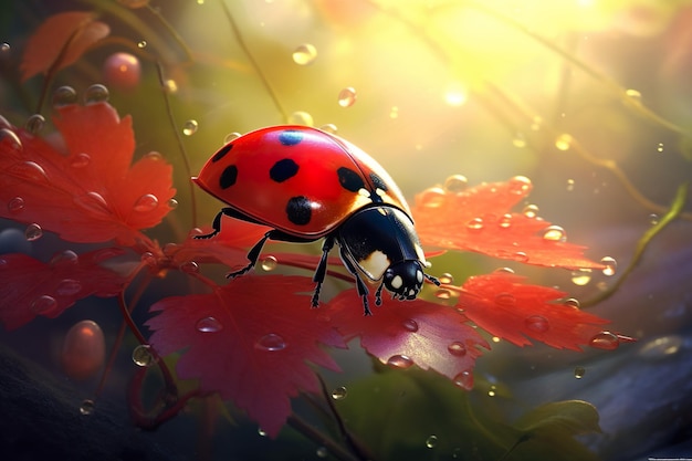 lady bug in wildlife ai generated