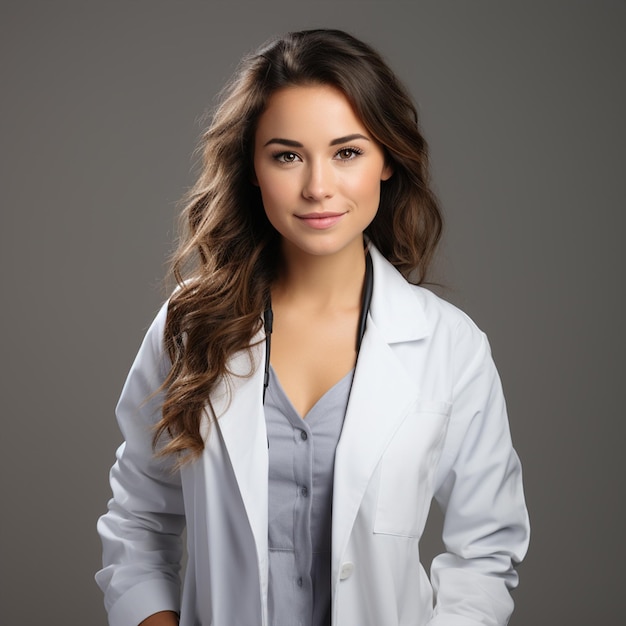 Lady doctor isolated grey color background