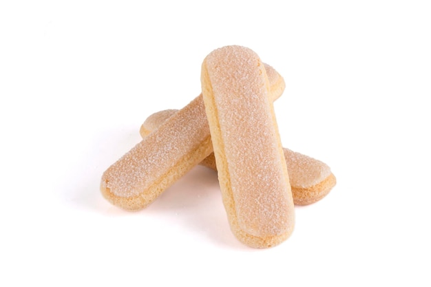 Lady fingers or savoiardi biscuit isolated on white background