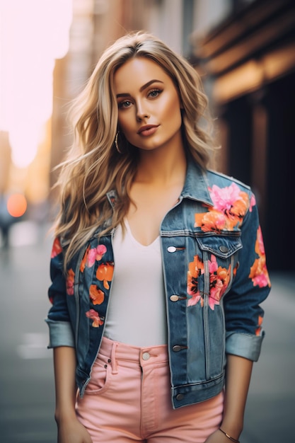 Lady Flaunting Elegant Pink Denim Attire