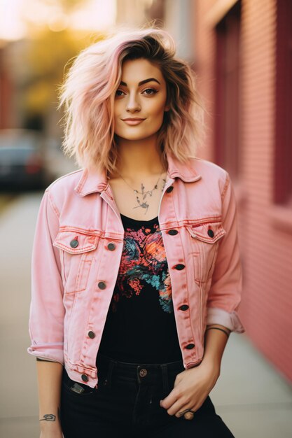 Lady Flaunting Elegant Pink Denim Attire