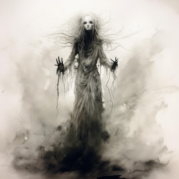 사진 레이디 가가의 'haunting ghost drawing in stephen gammell style' (스티븐 가멜 스타일의 유령 그림)