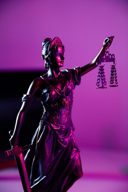 Lady of justice in notary office. Vertical image.