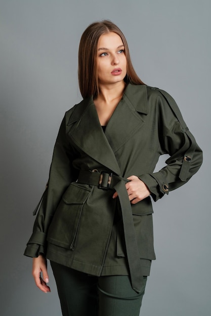 Lady in a khaki pantsuit Women clothing