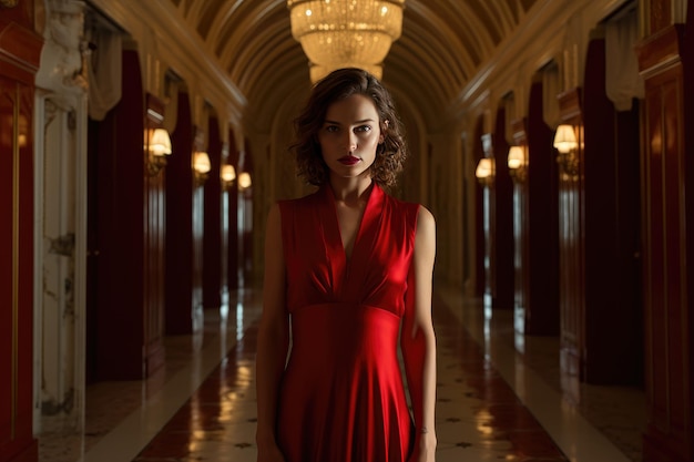 Lady in Red Dress Standing