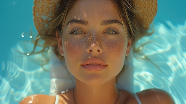 Foto donna che si prende il sole sdraiata su un lettino accanto alla piscina