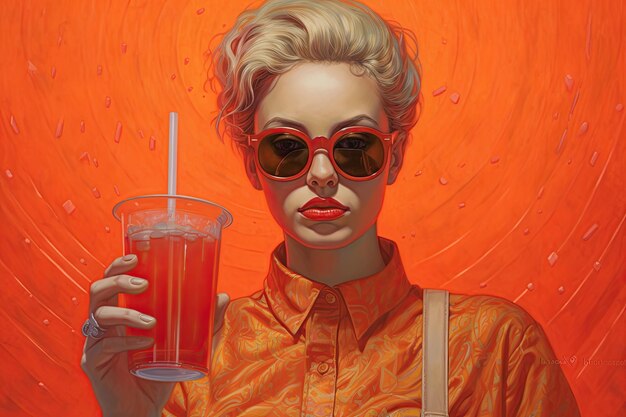 The lady in sunglasses holding a drink