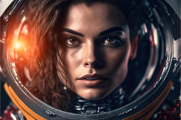 Lady Warrior on Epic Journey in Mars and Jupiter's Space Accompanied by Brave Astronaut HighQuality