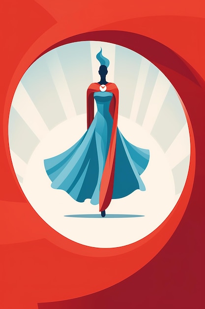 a lady who was wearing a crimson cloak over a blue dress