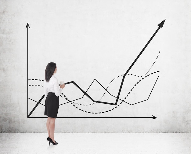 Lady with coffee examining a growing graph