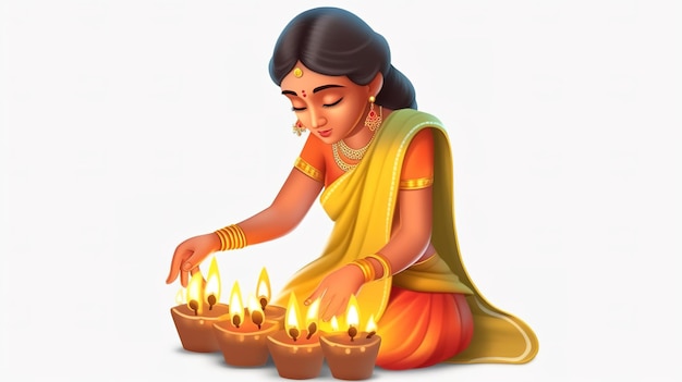 Lady with diwali diya for happy diwali Generative ai