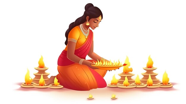 Lady with diwali diya for happy diwali Generative ai