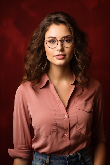 Lady with Glasses Wearing Denim Top