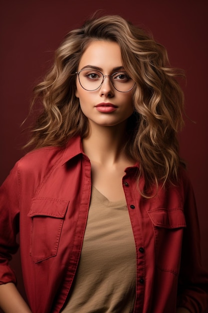 Lady with Glasses Wearing Denim Top