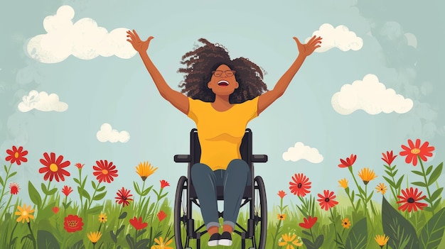 Lady with limited mobility having fun cartoon vector illustration