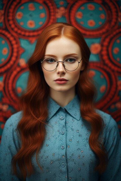 Lady with Long Red Hair and Glasses