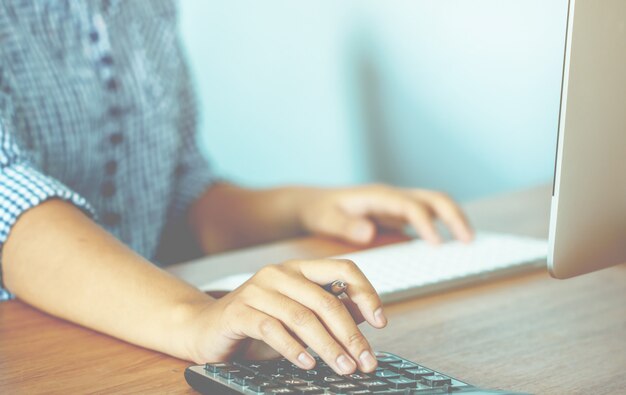 Lady working at home with computer