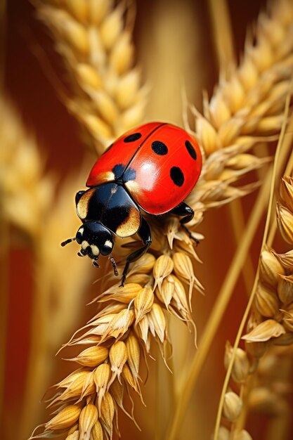 Photo ladybird on the corn and the blue sky