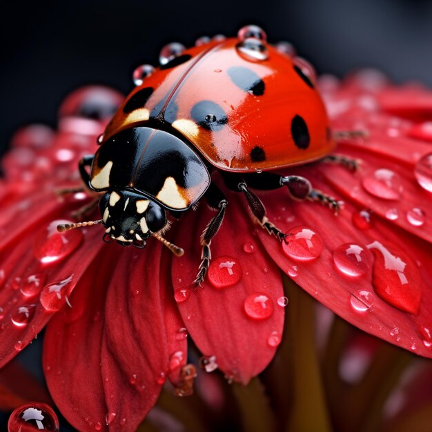 Photo ladybird creeps on stem of plant in spring