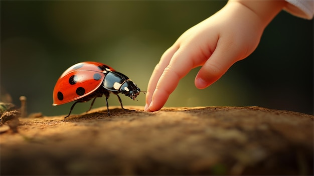 Photo ladybird on finger
