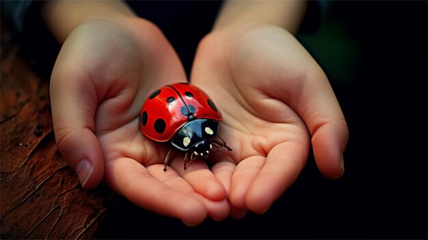 Photo ladybird on finger