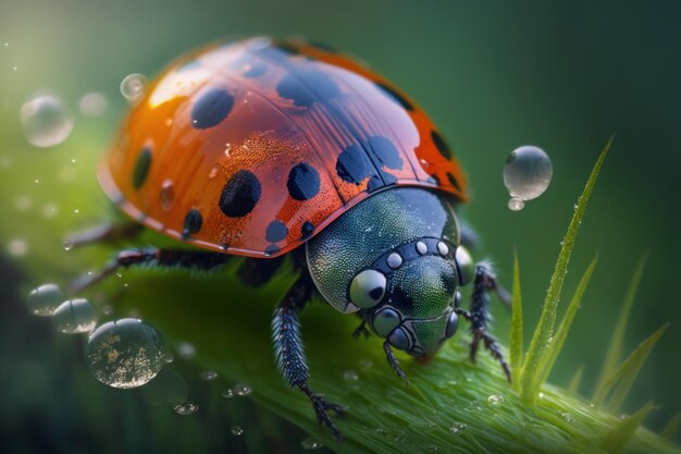 Ladybird on a leaf macro closeup Generative AI