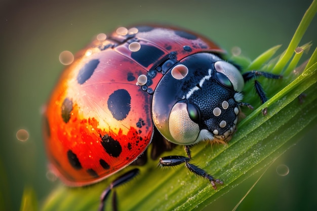 Ladybird on a leaf macro closeup Generative AI