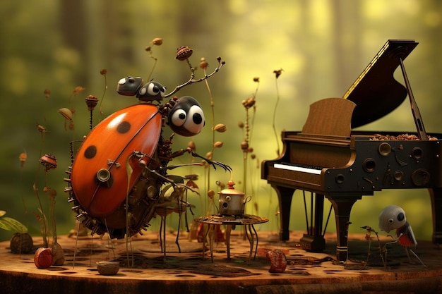 Фото Ледибуг и жук играют музыку