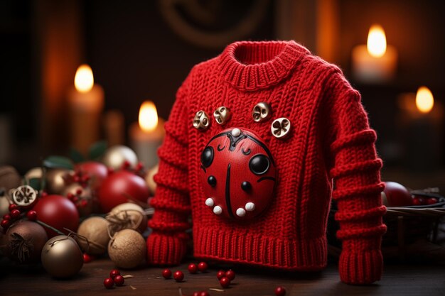 사진 ladybug 크리스마스 뜨개질 스웨터를 입은 동물 일러스트레이션