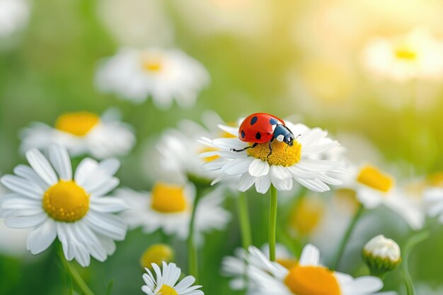 カモミルの花の春の背景にあるカモミルの虫