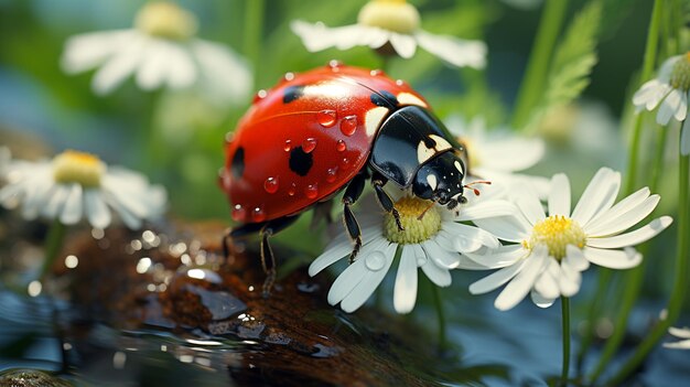 Ladybug on a flowergenerative ai