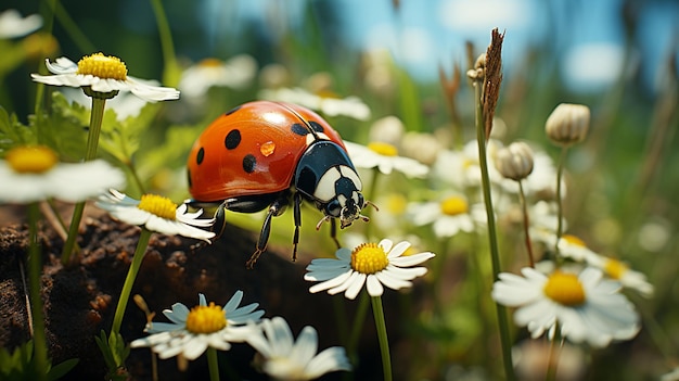 Photo ladybug on a flowergenerative ai