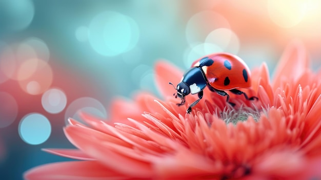 Ladybug gracefully on a vivid red flower a picturesque moment