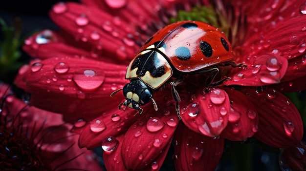 Photo ladybug on the grass close up