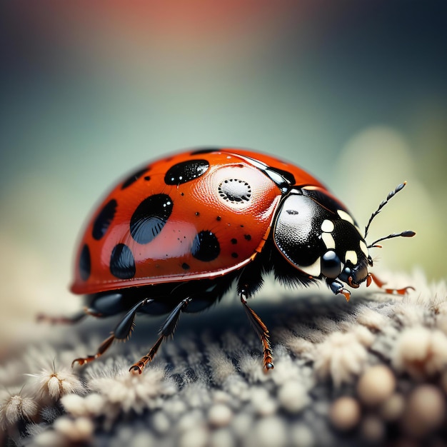 Ladybug on the grass macro photo with shallow depth of field