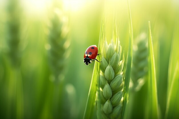 A ladybug on a green field