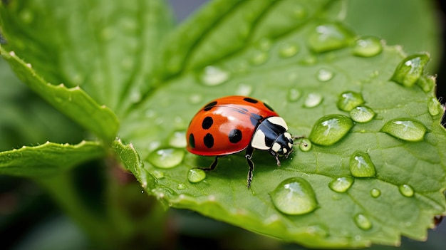 Ladybug on a green leaf