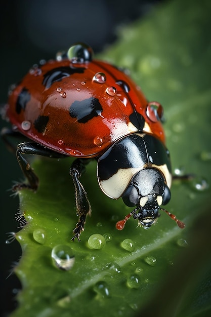 Photo a ladybug on a green leaf