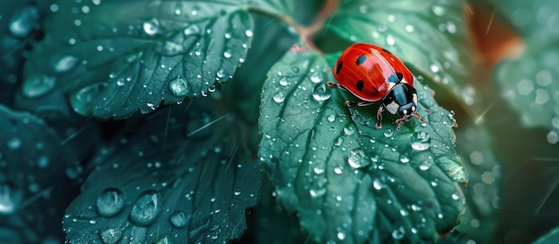 Ladybug on Green Leaf