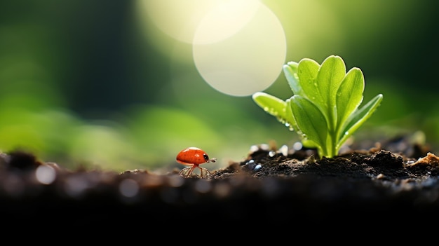 A ladybug is standing on top of a plant ai