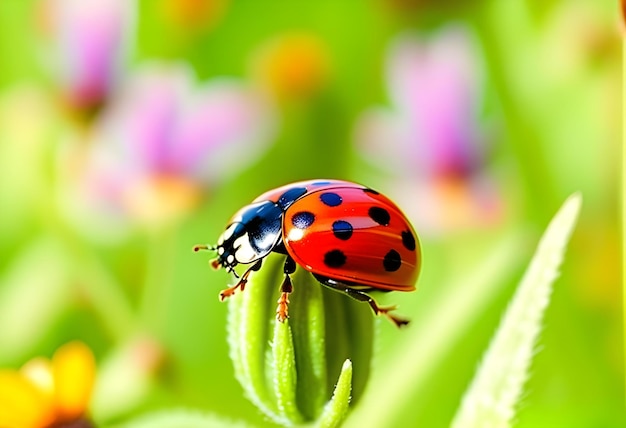 Ladybug kever op paarse bloem